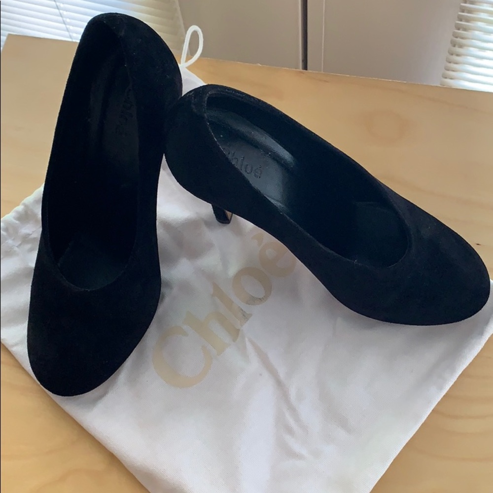 Chloe black suede heels sz 38